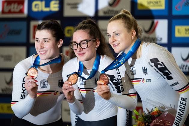Track cycling, Rad, Radsport, Bahnrad, Bahn UEC EUROPEAN CHAMPIONSHIPS, Women s Team Sprint, 12.02.2025 Platz 3 für Team Deutschland: FRIEDRICH Lea Sophie, GRABOSCH Pauline Sophie SCHNEIDER Clara (alle GER) Heusden-Zolder Copyright: xMarcelxHilgerx