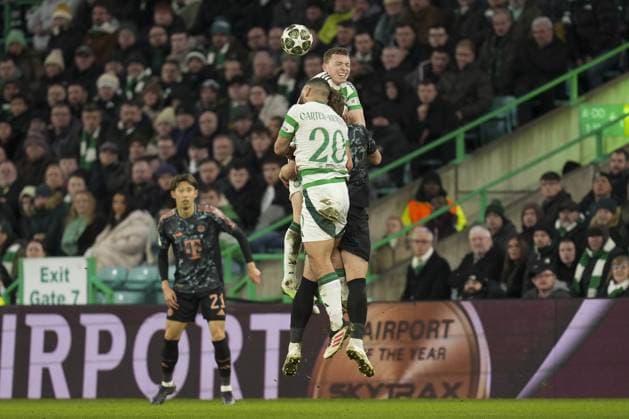 Harry Kane of Bayern Munich injured after challenge in the air with Cameron Carter-Vickers of Celtic and Alistair Johnston of Celtic Celtic v Bayern Munich, UEFA Champions League, Knockout Round Play-offs, First Leg, Football, Celtic Park, Glasgow, UK - 12 Feb 2025 EDITORIAL USE ONLY No use with unauthorised audio, video, data, fixture lists, club league logos or live services. Online in-match use limited to 120 images, no video emulation. No use in betting, games or single club league player publications. Copyright: xStuartxWallace Shutterstockx 15136907dr