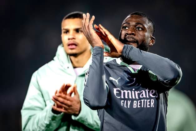 AC Milan midfielder Youssouf Fofane dejected after the lost gameduring the match Feyenoord - AC Milan at the Stadium De Kuip for the UEFA Champions League- Knockout phase play- offs1st leg season 2024-2025 in ROTTERDAM, Netherlands on 12 february 2025, (photo by Marcel van Dorst EYE4images DeFodi Images) Defodi-746_215439
