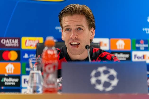 2025-02-12 Feyenoord v AC Milan - UEFA Champions League 2024 25 League Knockout Play-off First Leg ROTTERDAM, NETHERLANDS - FEBRUARY 12: Gijs Smal of Feyenoord during the press conference, PK, Pressekonferenz following the UEFA Champions League 2024 25 League Knockout Play-off First Leg match between Feyenoord and AC Milan at Stadion Feijenoord on February 12, 2025 in Rotterdam, Netherlands. Rotterdam Stadion Feijenoord Netherlands Content not available for redistribution in The Netherlands directly or indirectly through any third parties. Copyright: xJorisxVerwijstx