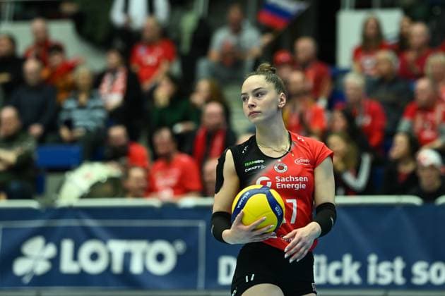 Lorena Lorber Fijok (Dresdner SC, 17) Dresdner SC vs. VfB Suhl Lotto Thueringen, 1. Volleyball Bundesliga Frauen, Spielzeit 2024 2025, 12.02.2025 Dresdner SC vs. VfB Suhl Lotto Thueringen, 1. Volleyball Bundesliga Frauen, Spielzeit 2024 2025, 12.02.2025 Dresden Copyright: xEibner-Pressefoto xHoepnerx EP_PHR