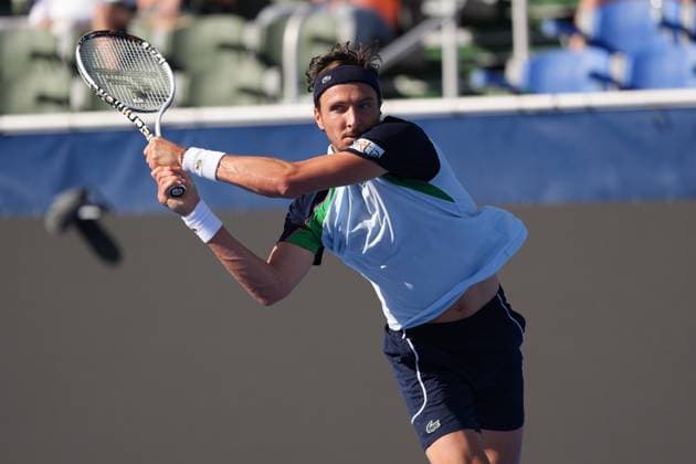 February, 12- Delray Beach, FL: Arthur Rinderknech(FRA) in action here during the 2025 Delray Beach Open held at the Delray Beach Tennis Center in Delray Beach Florida. Copyright: xAndrewxPatronx xMediaPunchx