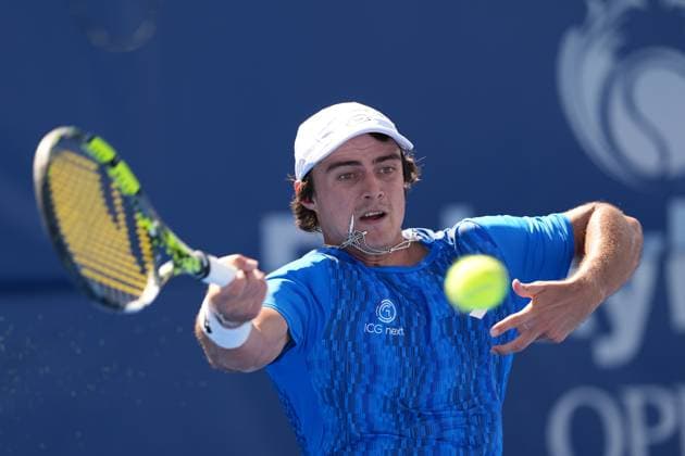 February, 12- Delray Beach, FL: Adam Walton(AUS) in action here during the 2025 Delray Beach Open held at the Delray Beach Tennis Center in Delray Beach Florida. Copyright: xAndrewxPatronx xMediaPunchx