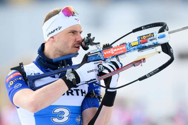 LENZERHEIDE 20250212 Frankrikes Emilien Jacquelin i mixedstafett under skidskytte-VM. Frankrike tog guld. LENZERHEIDE SCHWEIZ x10060x