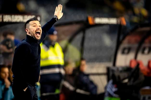 AFC Ajax Amsterdam trainer Francesco Farioli during the match Union SG - Ajax at the King Baudouin Stadium for the UEFA Europa League - Knockout phase play-offs - 1st leg season 2024-2025 in BRUSSELS, Belgium on 13 february 2025, (photo by Marcel van Dorst EYE4images DeFodi Images) Defodi-746_215726
