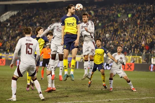 BRUSSELS, 13-02-2025, King Boudewijn Stadium, Europa League match first leg between Union Saint Gilloise and Ajax. Union Saint-Gilloise player Christian Burgess and Ajax player Daniele Rugani Union Saint Gilloise - Ajax  x27844709x Copyright: