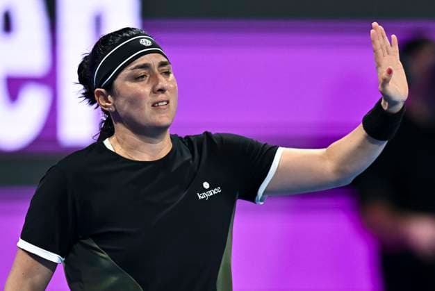 QATAR TOTALENERGIES OPEN - QUARTER-FINALS Ons Jabeur of Tunisia competes in her quarterfinals match against Jelena Ostapenko of Latvia during the WTA, Tennis Damen Qatar TotalEnergies Open 2025 tennis tournament at the Khalifa International Tennis Complex in Doha, Qatar, on February 13, 2025. DOHA Qatar Copyright: xNOUSHADx