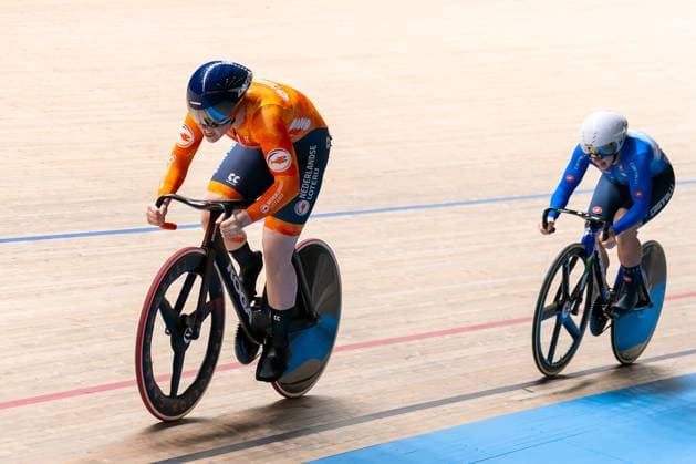 Radsport, Bahnrad-EM Zolder 2025-02-13 2025 UEC Track Elite European Championship, EM, Europameisterschaft Day Two HEUSDEN-ZOLDER, BELGIUM - FEBRUARY 13: Hetty van de Wouw of the Netherlands and Miriam Vece of Italy during Day Two of the 2025 UEC Track Elite European Championship at Circuit Zolder on February 13, 2025 in Heusden-Zolder, Belgium. (Photo by Joris Verwijst BSR Agency) Heusden-Zolder Belgium Content not available for redistribution in The Netherlands directly or indirectly through any third parties. Copyright: xBSRxAgencyx