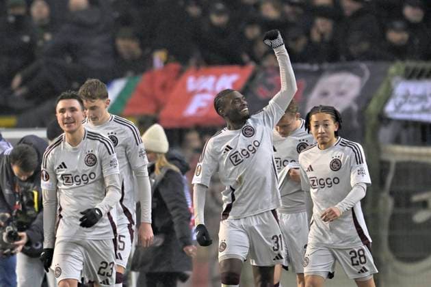 Royale Union Saint-Gilloise v AFC Ajax - UEFA Europa League BRUSSELS, BELGIUM - FEBRUARY 13 : Mokio Jorthy of Ajax celebrates scoring a goal during the UEFA Europa League 2024 25 knockout phase play-off match between Royale Union Saint-Gilloise and AFC Ajax on February 13, 2025 in Brussels, Belgium, 13 02 2025 Brussels Belgium  Copyright: xSesx