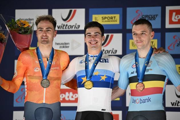 Radsport, Bahnrad-EM Zolder 13-02-2025 European Championships Elite Track; Giornata 02; 2025, Portogallo; 2025, Olanda; 2025, Belgium; Leitao, Iuri; Dorenbos, Yanne; De Buyst, Jasper; Zolder Velodromo; 