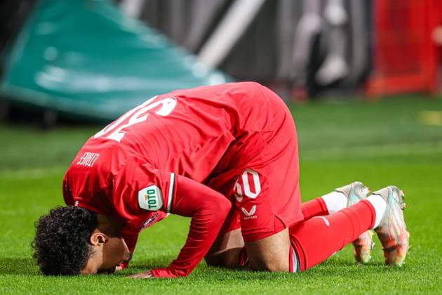 Fußball, EL, FC Twente Enschede - FK Bodo Glimt 2025-02-13 FC Twente v FK Bodo Glimt - UEFA Europa League 2024 25 League Knockout Play-off First Leg ENSCHEDE, NETHERLANDS - FEBRUARY 13: Sayfallah Ltaief of FC Twente celebrates the first goal during the UEFA Europa League 2024 25 League Knockout Play-off First Leg match between FC Twente and FK Bodo Glimt at Grolsch Veste on February 13, 2025 in Enschede, Netherlands. Enschede Grolsch Veste Netherlands Content not available for redistribution in The Netherlands directly or indirectly through any third parties. Copyright: xPeterxLousx
