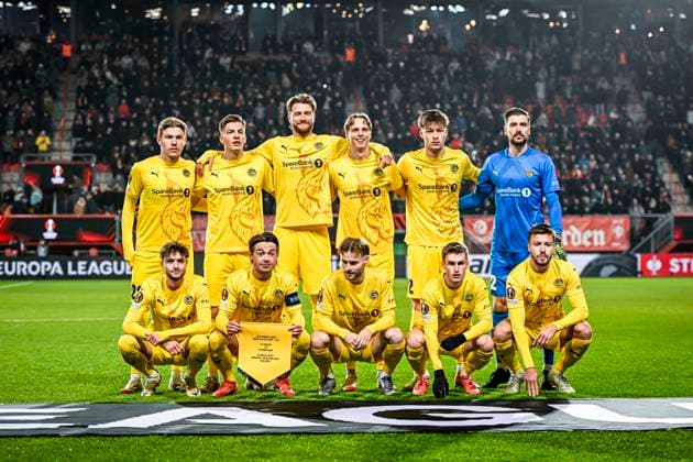 Bodo Glimt goalkeeper Nikita Haikin, Bodo Glimt defender Villads Nielsen, Bodo Glimt defender Jostein Gundersen, Bodo Glimt midfielder Patrick Berg, Bodo Glimt forwarder Kasper Hogh, Bodo Glimt forwarder Ole Didrik Blomberg, Bodo Glimt midfielder Ulrik Saltnes, Bodo Glimt defender Frederik Andre Bjorkan, Bodo Glimt midfielder Fredrik Sjovold, Bodo Glimt forwarder Jens Petter Hauge, Bodo Glimt midfielder Hakon Evjen, during the match Twente - Bodo Glimt at the Grolsch Veste, FC Twente Stadion for the UEFA Europa League - Knockout phase play-offs - 1st leg season 2024-2025 in ENSCHEDE, Netherlands on 13 februari 2025, (photo by Stefan Koops EYE4images DeFodi Images) Defodi-746_215801