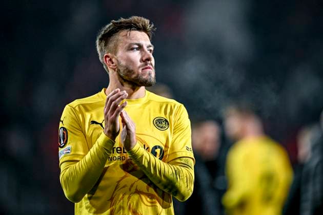 Bodo Glimt defender Frederik Andre Bjorkan, during the match Twente - Bodo Glimt at the Grolsch Veste, FC Twente Stadion for the UEFA Europa League - Knockout phase play-offs - 1st leg season 2024-2025 in ENSCHEDE, Netherlands on 13 februari 2025, (photo by Stefan Koops EYE4images DeFodi Images) Defodi-746_215900
