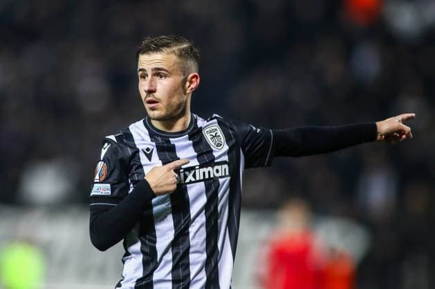 February 13, 2025, Thessaloniki, Greece: PAOK s Dimitris Pelkas during a Europa League knockout phase match between PAOK FC and FC Steaua. Thessaloniki Greece - ZUMAp191 0802075541st Copyright: xGiannisxPapanikosx