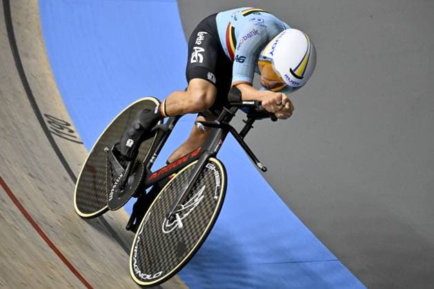 Belgian Noah Vandenbranden pictured in action during the men s Individual Pursuit qualifications at the 2025 UEC Track Elite European Championships, in Heusden-Zolder, Belgium, Friday 14 February 2025. The European Championships take place from 12 to 16 February. DIRKxWAEM  x112441016x