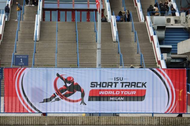 February 14, 2025, Assago, Lombardy, Italy: The UNIPOL FORUM will be the Milano Cortina 2026 Winter Olympics venue for Short Track Speed skating, Eisschnelllauf and Figure skating, Eiskunstlauf as pictured here during the ISU Short Track World Tour 2025 at Unipol Forum in Milan, Italy which serves as an official Test Event ahead of the Milano Cortina 2026 Winter Olympic Games, Olympische Spiele, Olympia, OS Assago Italy - ZUMAc179 20250214_zep_c179_049 Copyright: xMickaelxChavetx