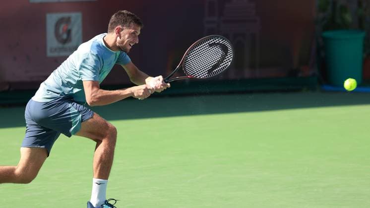 February 14, 2025, New Delhi, Delhi, India: Vit Kopriva of Czechia during Quarter Finals of ATP, Tennis Herren Challenger Delhi Open 2025 between Vit Kopriva of Czechia and Shintaro Mochizuki of Japan at DLTA Complex, R K Khanna Tennis Stadium, New Delhi, India on 14 February 2025 New Delhi India - ZUMAd207 20250214_zsp_d207_021 Copyright: xAvijitxDasx