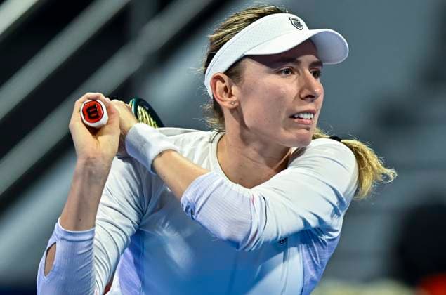 QATAR TOTALENERGIES OPEN - SEMI-FINAL Ekaterina Alexandrova competes in her semi-final match against Ekaterina Alexandrova during the WTA, Tennis Damen Qatar TotalEnergies Open 2025 tennis tournament at the Khalifa International Tennis Complex in Doha, Qatar, on February 14, 2025. DOHA Qatar Copyright: xx