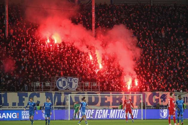 14.02.2025, xgox, Fussball 2. Bundesliga, 1. FC Magdeburg - 1. FC Koeln emspor, v.l. Magdeburg nach Tor zum 1:0 durch Daniel Heber (Magdeburg, 15) Jubel, Torjubel, jubelt ueber das Tor, celebrate the goal, celebration (DFL DFB REGULATIONS PROHIBIT ANY USE OF PHOTOGRAPHS as IMAGE SEQUENCES and or QUASI-VIDEO) Magdeburg