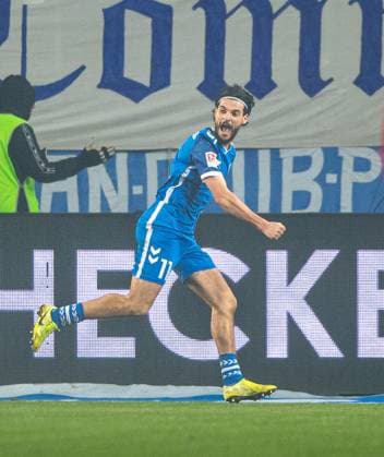Fussball, Herren, Saison 2024 2025, 2. Bundesliga (22. Spieltag), 1. FC Magdeburg - 1. FC Köln, v.l. Mohammed El Hankouri (1. FC Magdeburg), Jubel nach Tor zum 2:0, 14.02. 2025,