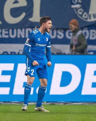 Fussball, Herren, Saison 2024 2025, 2. Bundesliga (22. Spieltag), 1. FC Magdeburg - 1. FC Köln, Samuel Loric (1. FC Magdeburg), Jubel nach Tor zum 3:0, 14.02. 2025,
