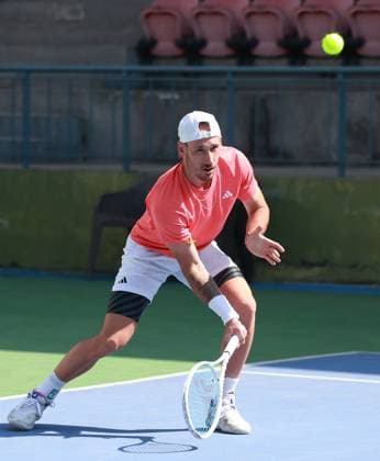February 14, 2025, New Delhi, Delhi, India: Kyrian Jacquet of France during Quarter Finals of ATP, Tennis Herren Challenger Delhi Open 2025 between Kyrian Jacquet of France and Michael Geerts of Belgium at DLTA Complex, R K Khanna Tennis Stadium, New Delhi, India on 14 February 2025 New Delhi India - ZUMAd207 20250214_zsp_d207_127 Copyright: xAvijitxDasx