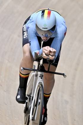 Belgian Marith Vanhove pictured in action during the women s TT Kilo qualifications at the 2025 UEC Track Elite European Championships, in Heusden-Zolder, Belgium, Saturday 15 February 2025. The European Championships take place from 12 to 16 February. DIRKxWAEM  x112508145x