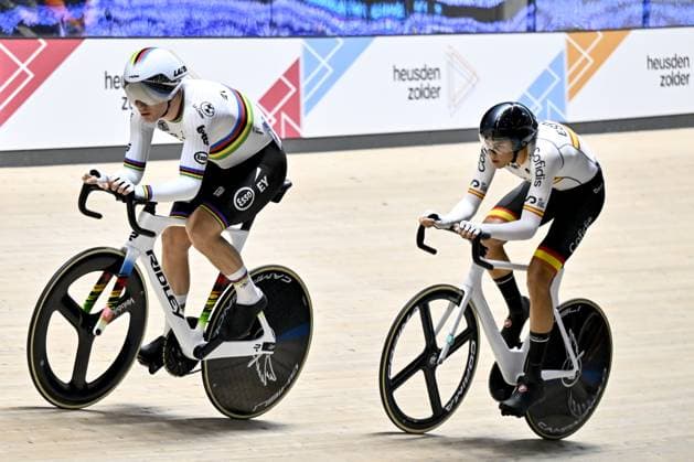 Belgian Lindsay De Vylder pictured in action during the men s Omnium I scratch race at the 2025 UEC Track Elite European Championships, in Heusden-Zolder, Belgium, Saturday 15 February 2025. The European Championships take place from 12 to 16 February. DIRKxWAEM  x112508223x