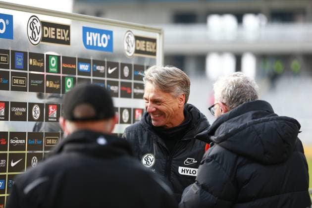 15.02.2025, xrekx, Fussball 2.Bundesliga, SV Elversberg - SpVgg Greuther Fuerth v.l. Horst Steffen Trainer (SV 07 Elversberg) im Interview nach dem Spiel (DFL DFB REGULATIONS PROHIBIT ANY USE OF PHOTOGRAPHS as IMAGE SEQUENCES and or QUASI-VIDEO) Elversberg