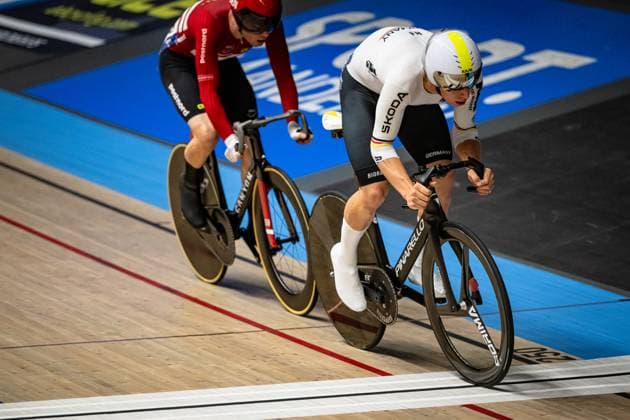 TEUTENBERG Tim Torn, LARSEN Niklas: UEC Track cycling, Rad, Radsport, Bahnrad, Bahn European Championships Heusden-Zolder 2025 TEUTENBERG Tim Torn ( GER ) Germany LARSEN Niklas ( DEN ) - Denmark - Querformat - quer - horizontal - Landscape - Event Veranstaltung: UEC Track Cycling European Championships 2025 - Category Kategorie: Cycling - Track Cycling European Championships - Location Ort: Europe Belgium - Heusden-Zolder - Discipline: Omnium - Category: Elite Men - Distance: ... m - Date Datum: 15.02.2025 Saturday Day 4 -