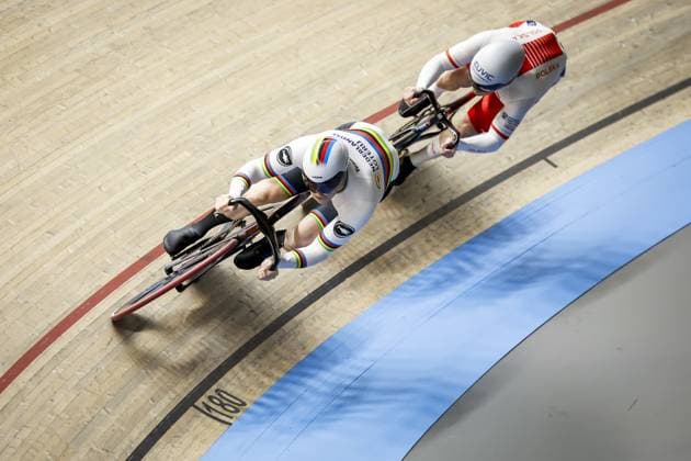 HEUSDEN-ZOLDER - Track cyclist Harrie Lavreysen in action on the semi-final sprint during the fourth day of the European Track cycling, Rad, Radsport, Bahnrad, Bahn championships in Belgium. ANP BAS CZERWINSKI xVIxANPxSportx xxANPxIVx 520050646 originalFilename: 520050646.jpg