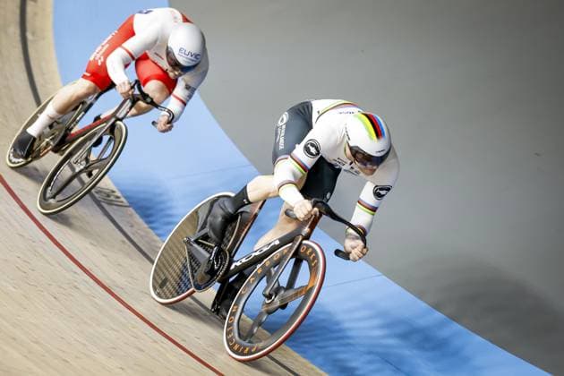 HEUSDEN-ZOLDER - Track cyclist Harrie Lavreysen in action on the semi-final sprint during the fourth day of the European Track cycling, Rad, Radsport, Bahnrad, Bahn championships in Belgium. ANP BAS CZERWINSKI xVIxANPxSportx xxANPxIVx 520050879 originalFilename: 520050879.jpg