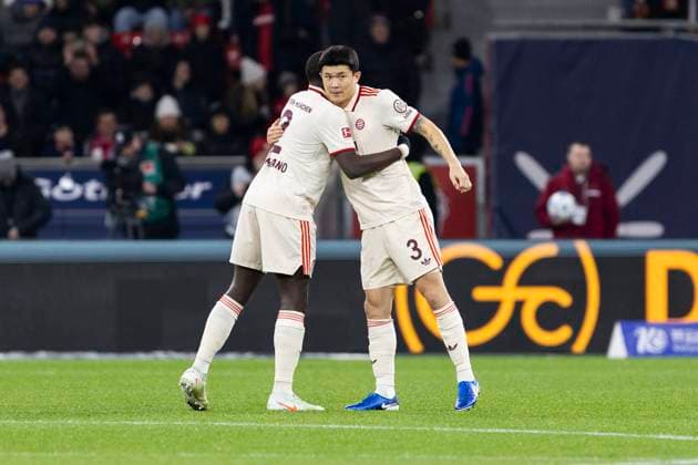 Dayot Upamecano (FC Bayern München, 2), Minjae Kim (FC Bayern München, 3). Leverkusen, Fussball 1.Bundesliga 22. Spieltag, Spieltag 22, Bayer 04 Leverkusen - FC Bayern München, 15.02.2024, BayArena, Leverkusen. DFL regulations prohibit any use of photographs as image sequences and or quasi-video Â