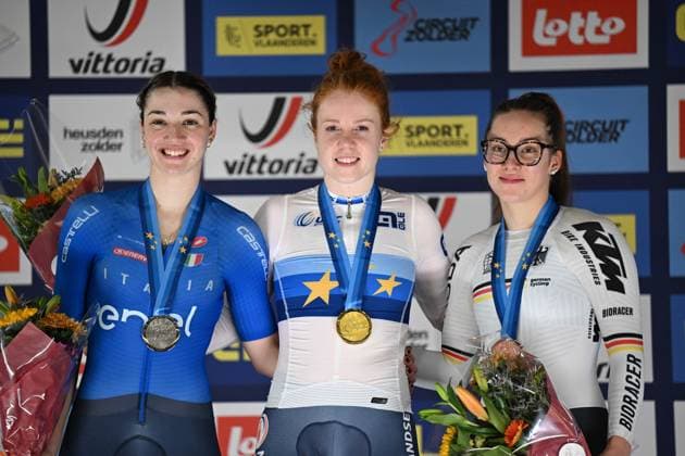 15-02-2025 European Championships Elite Women Track; Giornata 04; 2025, Olanda; 2025, Italia; 2025, Germany; Van De Wouw, Hetty; Fidanza, Martina; Schneider, Clara; Zolder Velodromo; 
