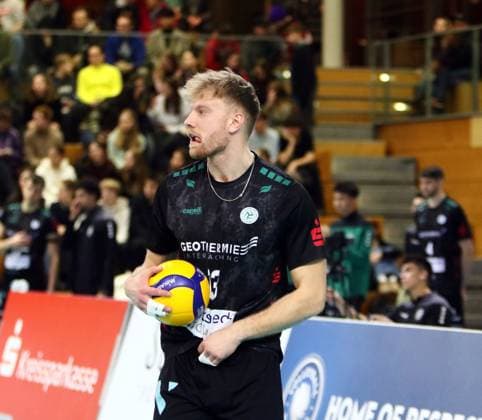 Mark GUMENJUK (Haching), He Volleyball Bundesliga 2024 25, TSV Haching Muenchen vs Berlin Recyclin Volleys, Geothermie Arena, Unterhaching, 15.02.25 Copyright: WolfgangxFehrmann