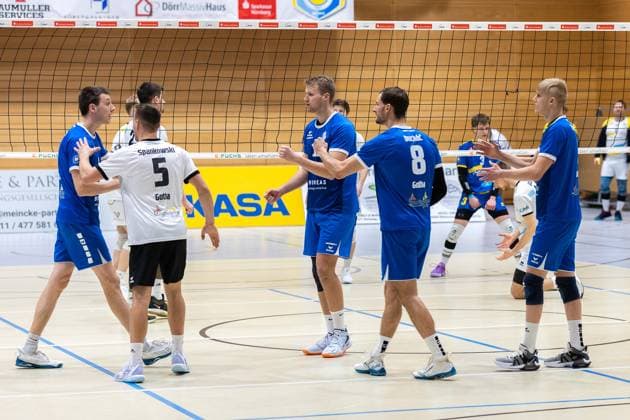 Team, Mannschaft, jubelt, Jubel, positive Emotionen, positive Emotion, SV Schwaig Volleyball - Blue Volleys Gotha, Volleyball, 2. Bundesliga Sued, , 15.02.2025 SV Schwaig Volleyball - Blue Volleys Gotha, Volleyball, 2. Bundesliga Sued, , 15.02.2025 Schwaig Copyright: xEibner-Pressefoto G.xSantemizx EP_GSZ