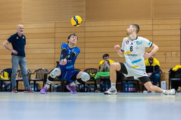 Veit Bodo Dobbertin (SV Schwaig, 03), Max Bibrack (SV Schwaig, 06), SV Schwaig Volleyball - Blue Volleys Gotha, Volleyball, 2. Bundesliga Sued, , 15.02.2025 SV Schwaig Volleyball - Blue Volleys Gotha, Volleyball, 2. Bundesliga Sued, , 15.02.2025 Schwaig Copyright: xEibner-Pressefoto G.xSantemizx EP_GSZ