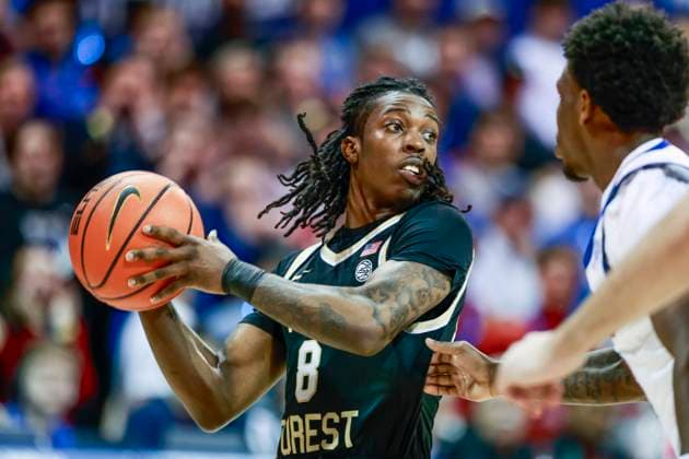 February 15, 2025, Dallas, Texas, USA: Wake Forest Demon Deacons guard TY-LAUR JOHNSON (8) handles the ball during a NCAA, College League, USA men s basketball between the Wake Forest Demon Deacons and Southern Methodist University Mustangs at Moody Coliseum. Wake Forest wins 77-66. Dallas USA - ZUMAf180 20250215_zsp_f180_016 Copyright: xMarkxFannx
