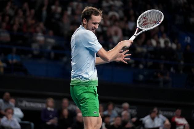 February 15, 2025, Marseille, France, FRANCE: DANIIL MEDVEDEV from Russia in action against HAMAD MEDJEDOVIC from Serbia during the OPEN 13 2025, ATP, Tennis Herren 250, french tournament, ATP Tour, Hard surface, .Indoor, on Febuary 15, 2025 at Marseille, Palais des sports, France - Photo OLLI Media Marseille FRANCE - ZUMAl184 20250215_zsp_l184_015 Copyright: xEmiliexLohmannx