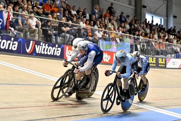 Belgian Lowie Nulens pictured in action during the men s Keirin first round at the 2025 UEC Track Elite European Championships, in Heusden-Zolder, Belgium, Sunday 16 February 2025. The European Championships take place from 12 to 16 February. DIRKxWAEM  x112582774x