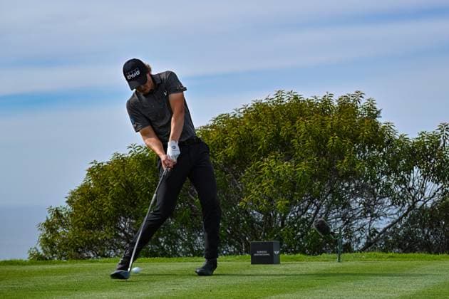 February 16, 2025: Maverick McNealy tees off on the 17th hole during the final round of the Genesis Invitational on Torrey Pines South Course in San Diego, California. CSM San Diego USA - ZUMAc04_ 20250216_zma_c04_034 Copyright: xJustinxFinex