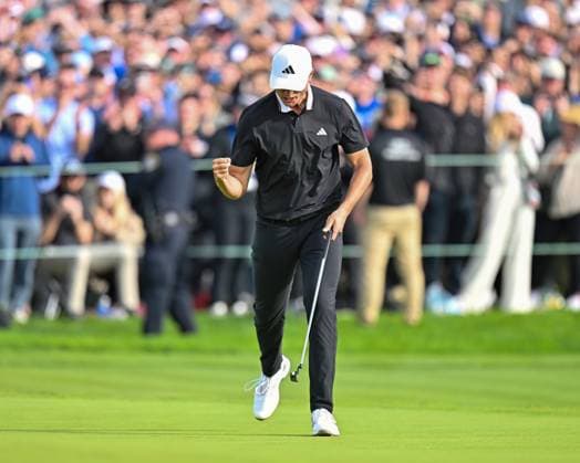 February 16, 2025: Ludvig Aberg reacts after sinking his final putt on the 18th hole during the final round of the Genesis Invitational on Torrey Pines South Course in San Diego, California. CSM San Diego USA - ZUMAc04_ 20250216_zma_c04_042 Copyright: xJustinxFinex