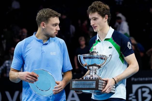February 16, 2025, Marseille, France, FRANCE: UGO HUMBERT shone by winning his second consecutive title in Marseille, defeating HAMAD MEDJEDOVIC, the serbian, in the final (7-6, 6-4). Without dropping a set throughout the tournament, France s number 1 continues to impress and dominate on his favorite surface during the OPEN 13 provence 2025, ATP, Tennis Herren 250, french tournament, ATP Tour, Hard surface, .Indoor, on Febuary 16, 2025 at Marseille, Palais des sports, France - Photo OLLI Media Marseille FRANCE - ZUMAl184 20250216_zsp_l184_025 Copyright: xEmiliexLohmannx