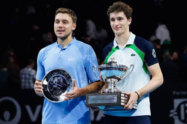 February 16, 2025, Marseille, France, FRANCE: UGO HUMBERT shone by winning his second consecutive title in Marseille, defeating HAMAD MEDJEDOVIC, the serbian, in the final (7-6, 6-4). Without dropping a set throughout the tournament, France s number 1 continues to impress and dominate on his favorite surface during the OPEN 13 provence 2025, ATP, Tennis Herren 250, french tournament, ATP Tour, Hard surface, .Indoor, on Febuary 16, 2025 at Marseille, Palais des sports, France - Photo OLLI Media Marseille FRANCE - ZUMAl184 20250216_zsp_l184_030 Copyright: xEmiliexLohmannx