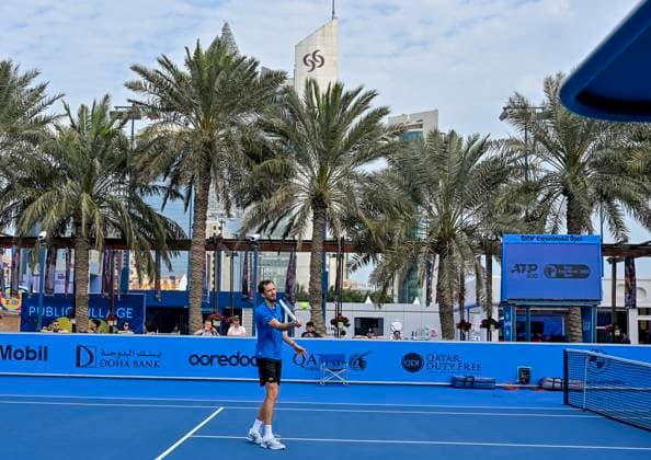 ATP, Tennis Herren QATAR EXXONMOBIL OPEN XXXX competes in her round of 32l match against XXXX during the ATP Qatar ExxonMobil Open 2025 tennis tournament at the Khalifa International Tennis Complex in Doha, Qatar, on February 17, 2025. DOHA Qatar Copyright: xNOUSHADx