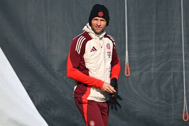 Thomas MUELLER (MÜLLER,Bayern Muenchen). Abschlusstraining am 17.02.2025 vor dem Fussball Champions League K.O. Phase Play offs FC Bayern Muenchen - Celtic Glasgow.