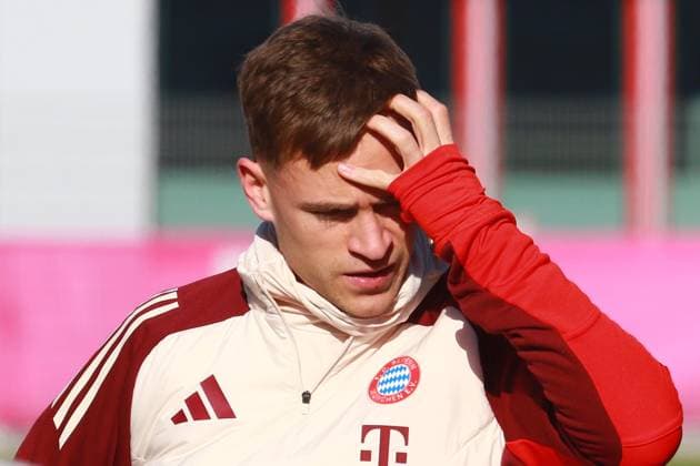 6 Joshua Kimmich, Portraet, Portrait, Gestik, gestikuliert Fussball Abschlusstraining - FC Bayern München vor UEFA Champions League-Spiel vs. Celtic Glasgow 17.02.2025 Trainingsgelände, Säbenerstr. FOTO: Mladen Lackovic LakoPress