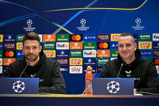 Atalanta v Club Brugge - UEFA Champions League Media Activities 17 02 2025 BERGAMO, ITALY - FEBRUARY 17 : Mechele Brandon defender of Club Brugge and Hayen Nicky head coach of Club Brugge talking to the press during a press conference, PK, Pressekonferenz ahead of the UEFA Champions League 2024 25 knockout phase play-off match second leg between Atalanta and Club Brugge on February 17, 2025 in Bergamo, Italy, 17 02 2025 Bergamo Italy  Copyright: xJanxDexMeuleneirx