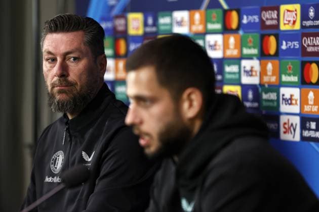 Milan - Feyenoord coach Pascal Bosschaart, David Hancko of Feyenoord during the MD-1 press conference, PK, Pressekonferenz prior to the UEFA Champions League game against AC Milan at San Siro on Feb. 17, 2025 in Milan, Italy. ANP MAURICE VAN STEEN xVIxANPxSportx xxANPxIVx 520250241 originalFilename: 520250241.jpg
