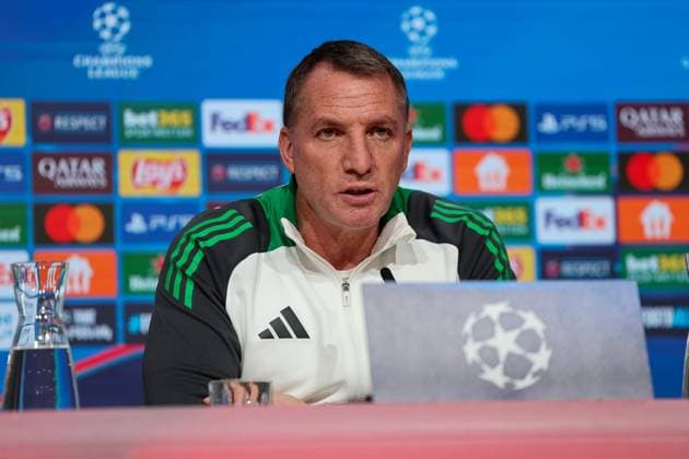 Brendan Rodgers (Celtic Glasgow, Chef-Trainer) bei der Pressekonferenz, GER, Internationale Pressekonferenz, Celtic Glasgow, Fussball, UEFA Champions League, Play-offs, Saison 2024 2025, 17.02.2025, GER, Internationale Pressekonferenz, Celtic Glasgow, Fussball, UEFA Champions League, Play-offs, Saison 2024 2025, 17.02.2025 Muenchen Copyright: xEibner-Pressefoto JennixMaulx EP_JML
